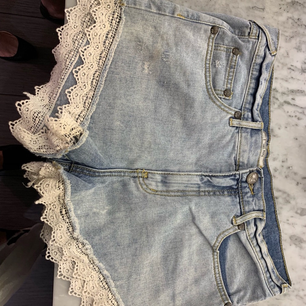 Free People Lace Bottom High Waisted Jean Shorts